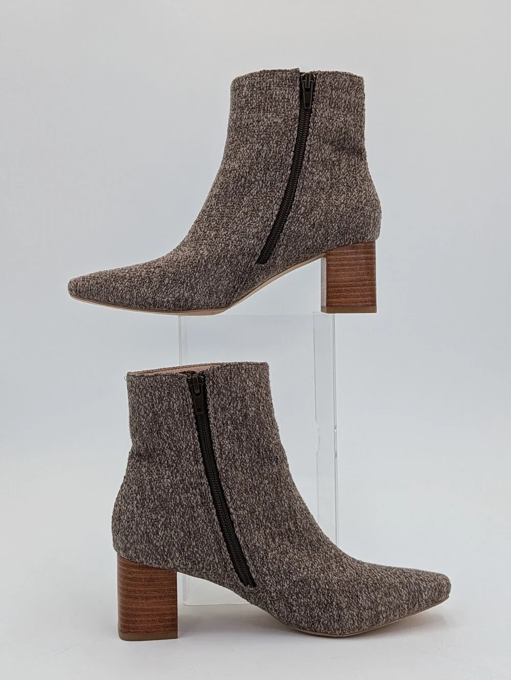 Coconuts by Matisse Sz 7 Herringbone Tweed Stacked Block Heel Ankle Booties